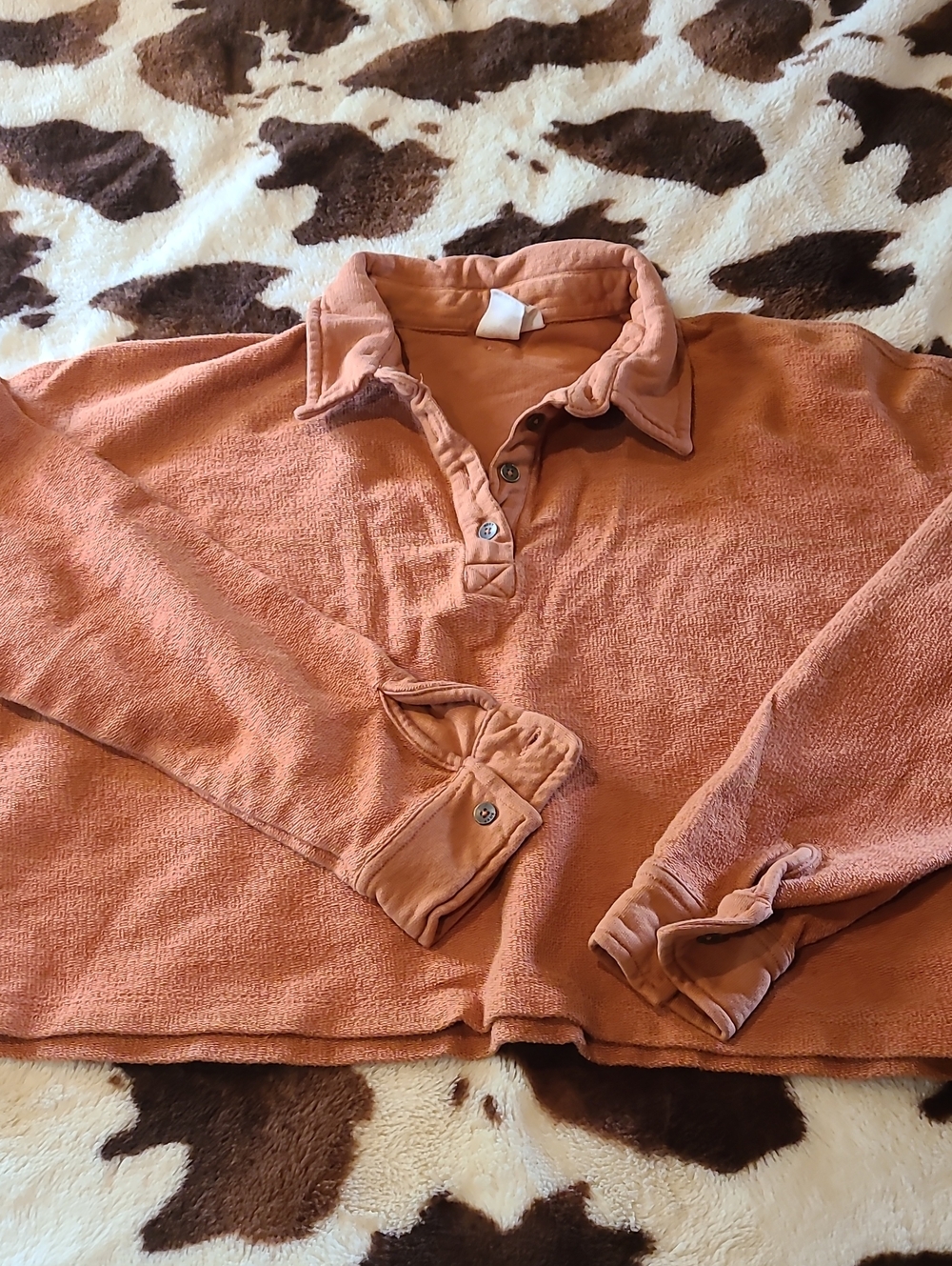 Roxy Women's Rust Orange Button-Front Terrycloth/cotton Pullover